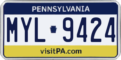 PA license plate MYL9424