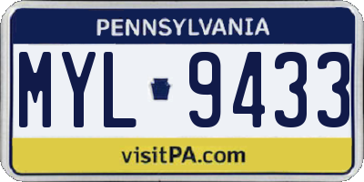 PA license plate MYL9433