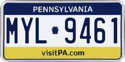 PA license plate MYL9461