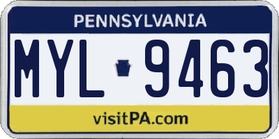 PA license plate MYL9463