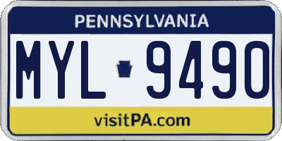 PA license plate MYL9490