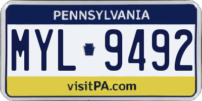 PA license plate MYL9492