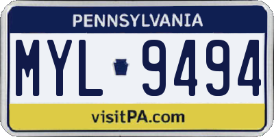 PA license plate MYL9494