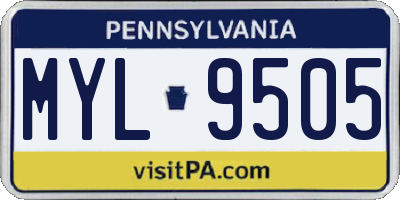 PA license plate MYL9505