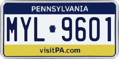 PA license plate MYL9601
