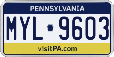PA license plate MYL9603
