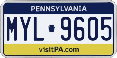 PA license plate MYL9605