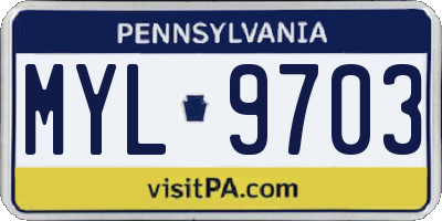 PA license plate MYL9703