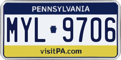 PA license plate MYL9706