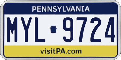 PA license plate MYL9724