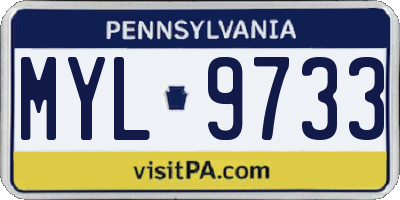 PA license plate MYL9733