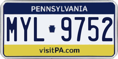 PA license plate MYL9752