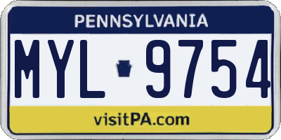 PA license plate MYL9754