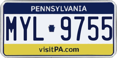 PA license plate MYL9755