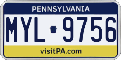 PA license plate MYL9756