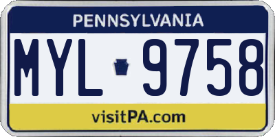 PA license plate MYL9758