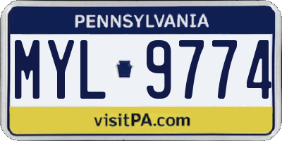 PA license plate MYL9774