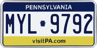 PA license plate MYL9792
