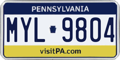 PA license plate MYL9804