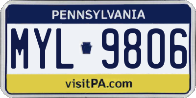 PA license plate MYL9806