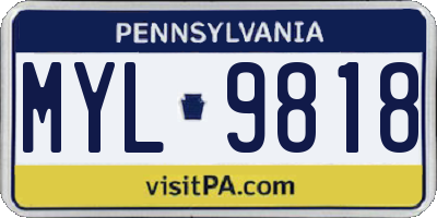 PA license plate MYL9818