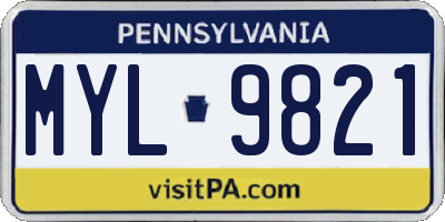 PA license plate MYL9821