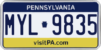 PA license plate MYL9835