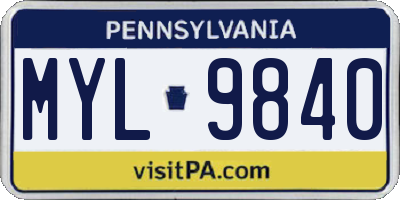 PA license plate MYL9840