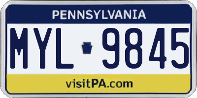 PA license plate MYL9845