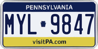 PA license plate MYL9847