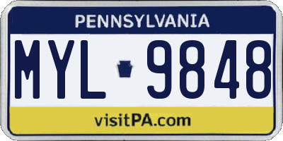 PA license plate MYL9848