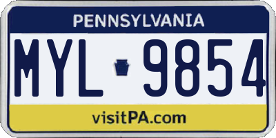 PA license plate MYL9854