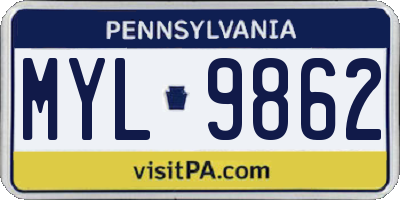 PA license plate MYL9862
