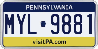 PA license plate MYL9881