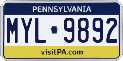 PA license plate MYL9892