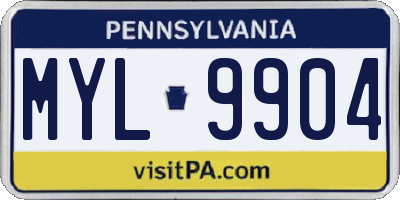 PA license plate MYL9904