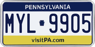PA license plate MYL9905
