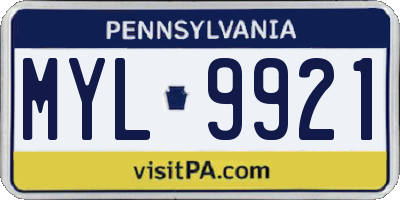 PA license plate MYL9921
