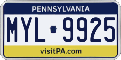 PA license plate MYL9925