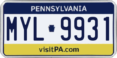 PA license plate MYL9931