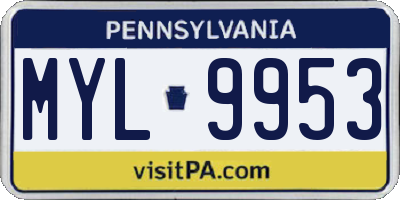 PA license plate MYL9953