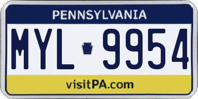 PA license plate MYL9954