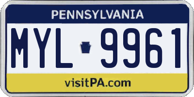 PA license plate MYL9961