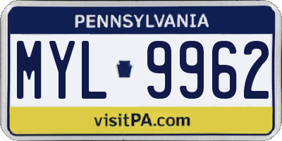 PA license plate MYL9962