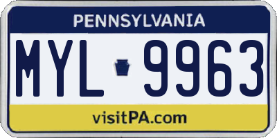 PA license plate MYL9963