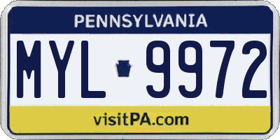 PA license plate MYL9972