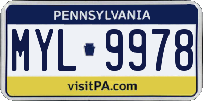 PA license plate MYL9978