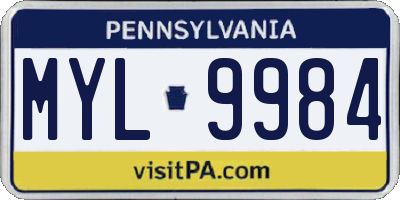 PA license plate MYL9984