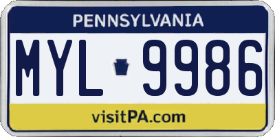 PA license plate MYL9986