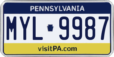 PA license plate MYL9987